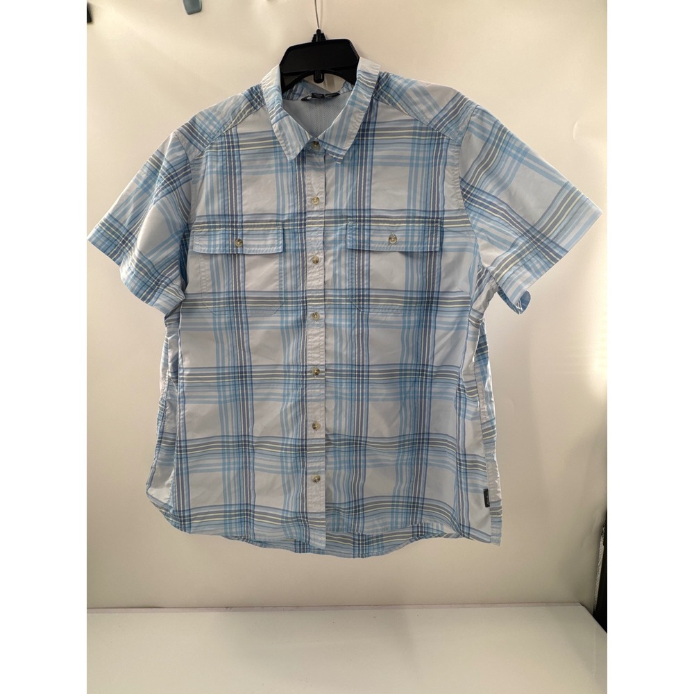 Eddie Bauer Womens XXL Blue Plaid Short Sleeve Hiking Button Up Shirt Pocket
